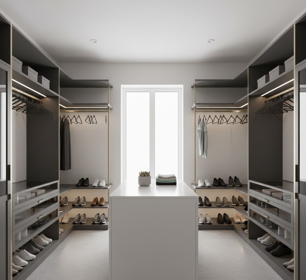 Modern organized walk-in closet