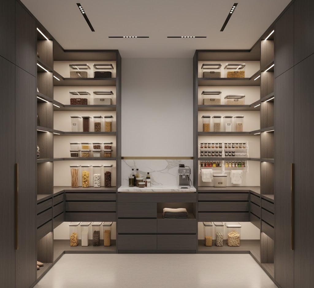 Modern kitchen pantry organization